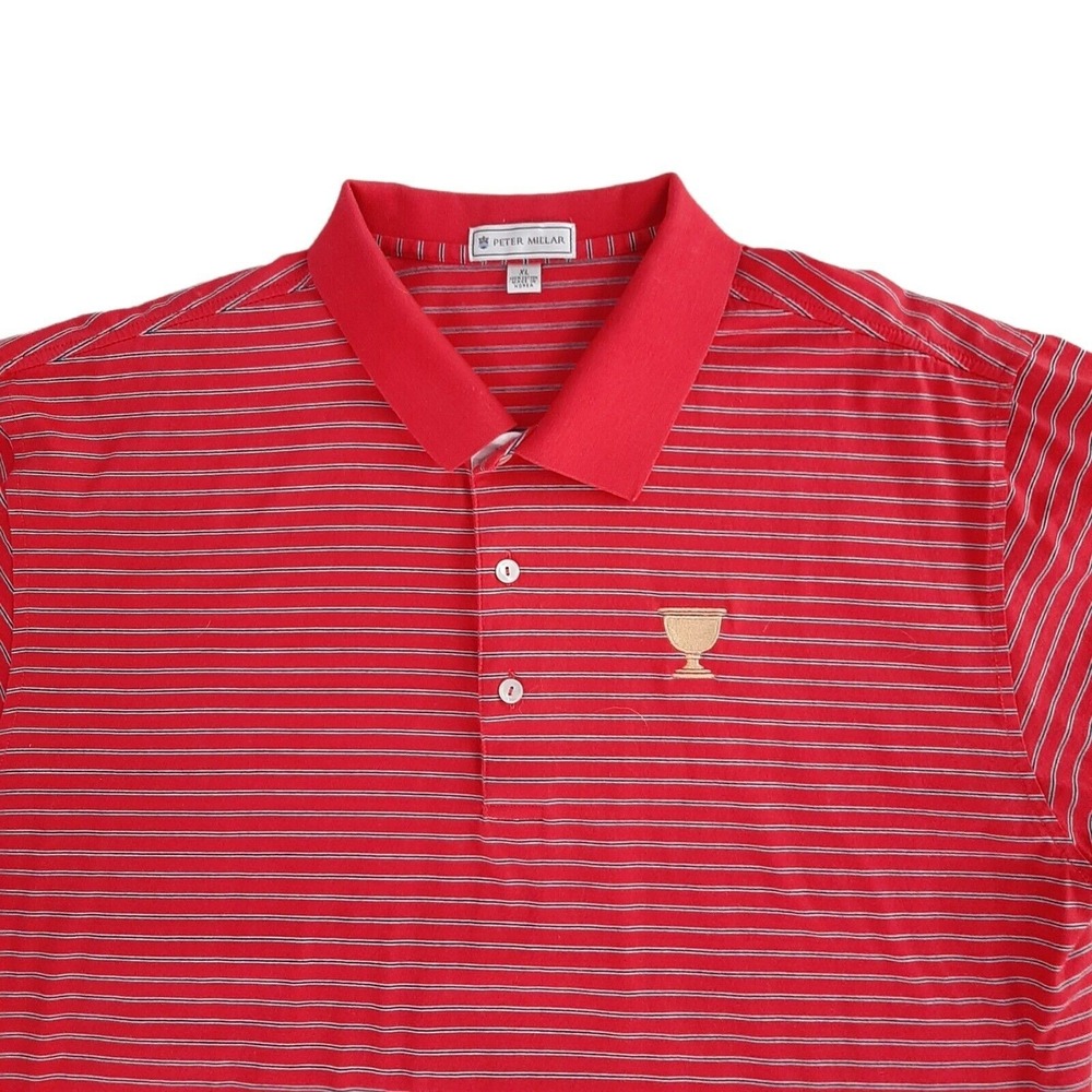 Peter Millar Gold Trophy Polo Shirt mens Size XL red striped embroidered flag - Picture 2 of 5